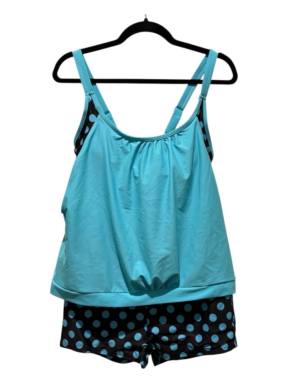 Turquoise Tankini & Polka Dot Swim Shorts Set